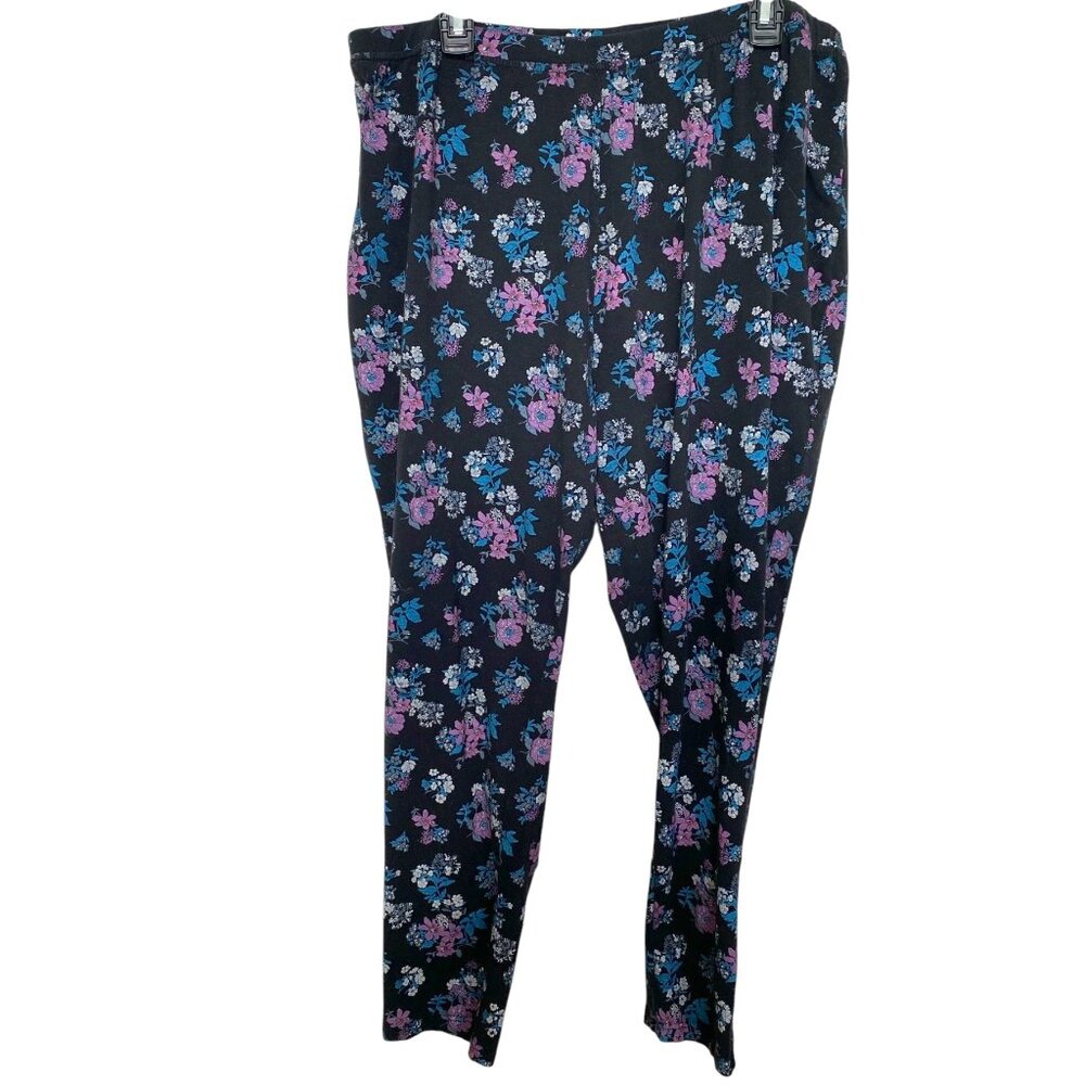 Ellos Womens Black Floral Knit Pajama Bottoms with Elasticized Waist Size 2X